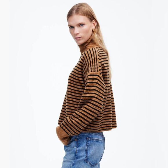 Madewell nt601 Wool Waffle-Knit Turtleneck in Stripe - Picture 3 of 11